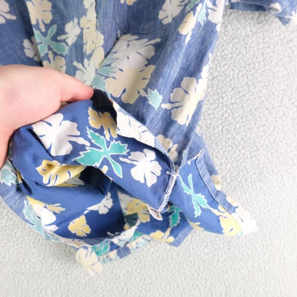 Kahala Hawaiian Shirt Mens Large Blue Floral Reverse Print Popover Camp Vintage - Picture 7 of 9